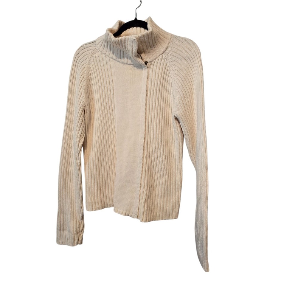Vtg Lauren Jeans Co Rib Knit Zip Cardigan Womens L Cream Preppy Classic Cotton